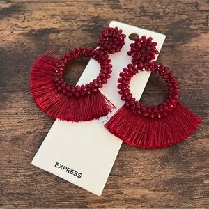 New Express Bohemian Tassel Dangle Beaded Red Earrings OS